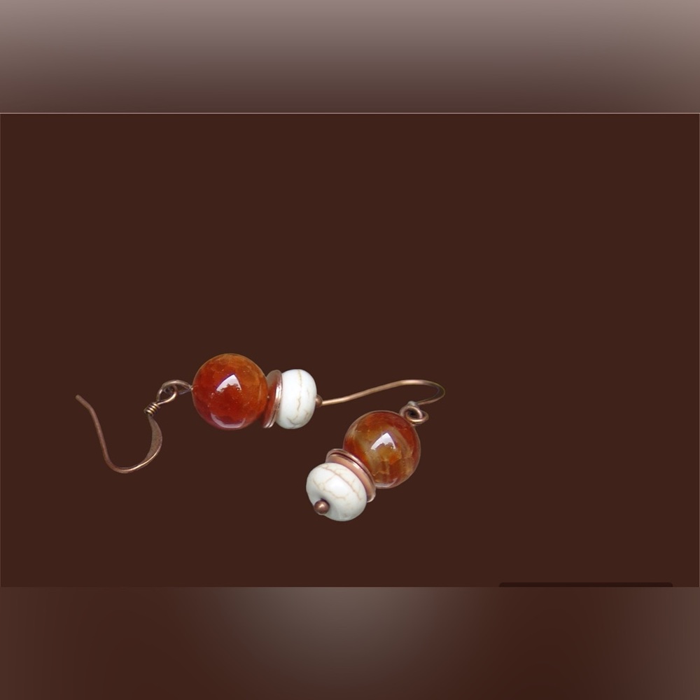 Agate Howlite Copper Dangle Bead Earrings Handcrafted by Sandy Robinson Jewelry